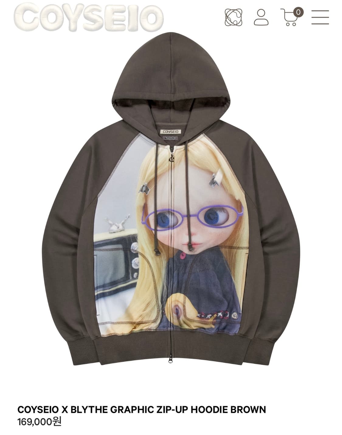 COYSEIO 브라이스 그래픽 집업 후디 브라운 상품이미지1
