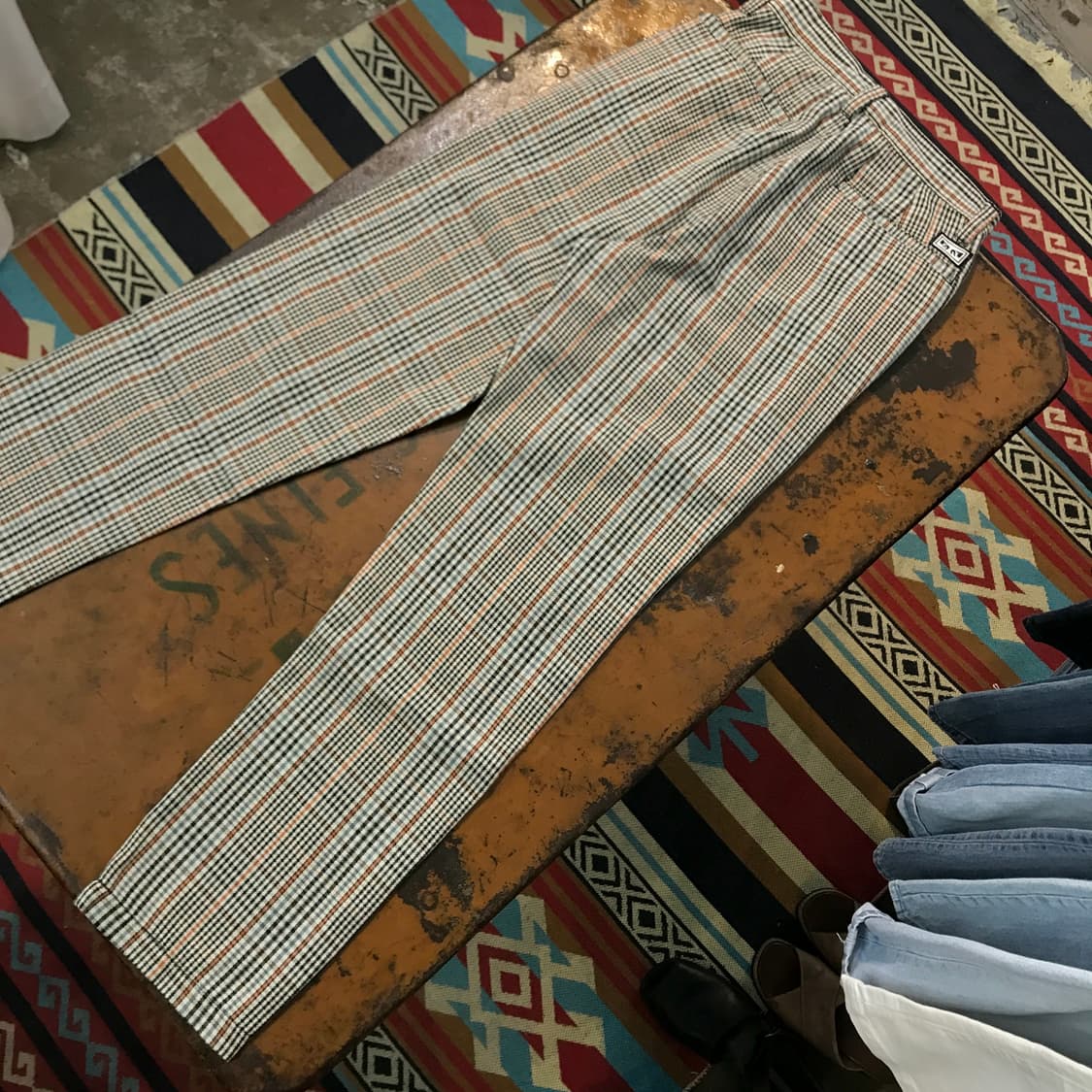 오베이 베이지 체크 원턱 코튼 팬츠 허리 24 25 사이즈 상품이미지2