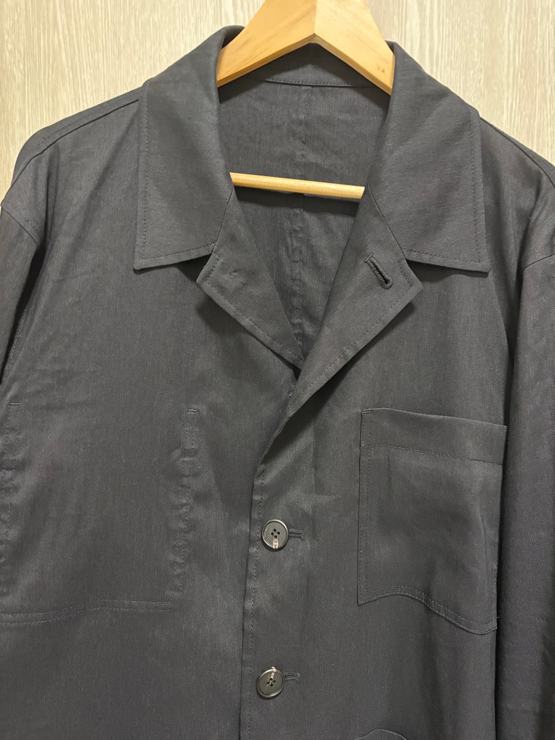 미착용)솔리드옴므 오버핏 린넨 아우터형 셔츠자켓48/블랙 상품이미지2