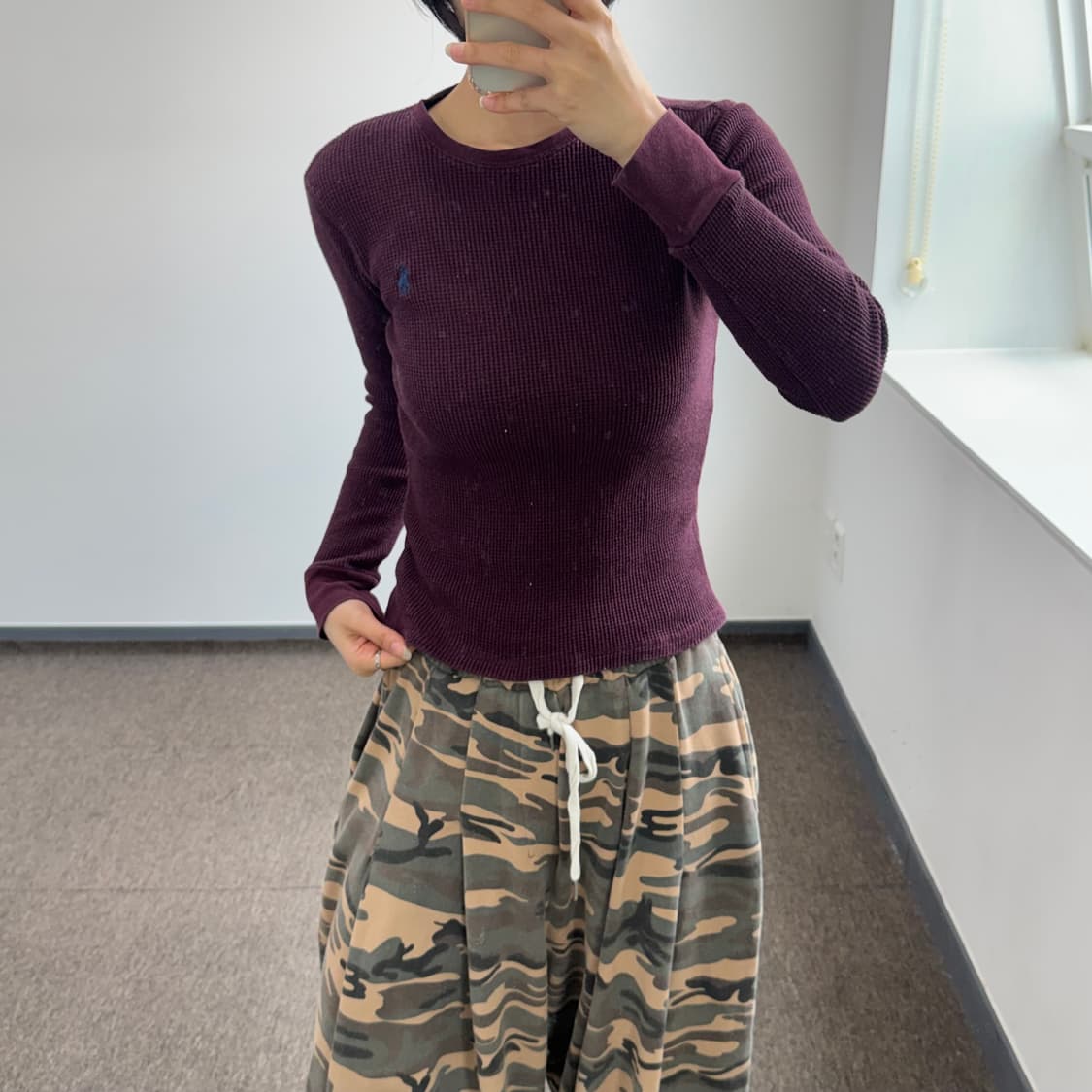 Polo 폴로 네이비 포니 와인 와플 롱슬리브  상품이미지1