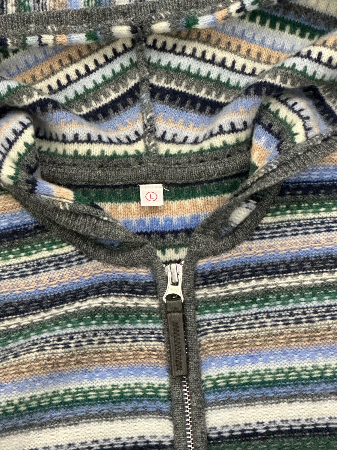 L)Japanese vintage 여성 멀티 스트라이프 패턴 니트 후드집 상품이미지3