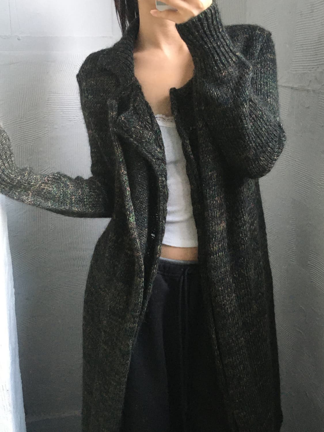 Y’s 요지야마모토 카키 모헤어 롱 오픈 가디건 상품이미지2