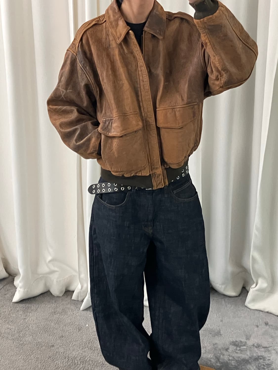 아비렉스 브라운 A-2 레더 봄버 자켓 M 상품이미지9