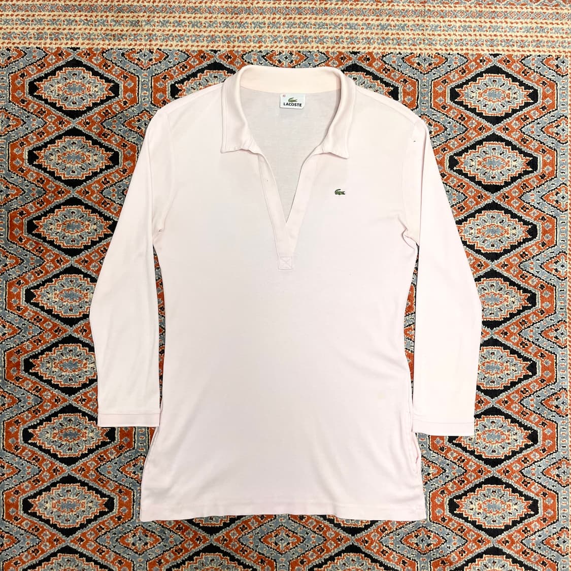 라코스테 핑크 브이넥 카라티셔츠 여성40 상품이미지1