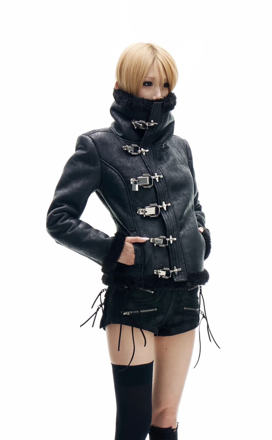 Fur High-neck Metal Buckle Jacket 상품이미지1