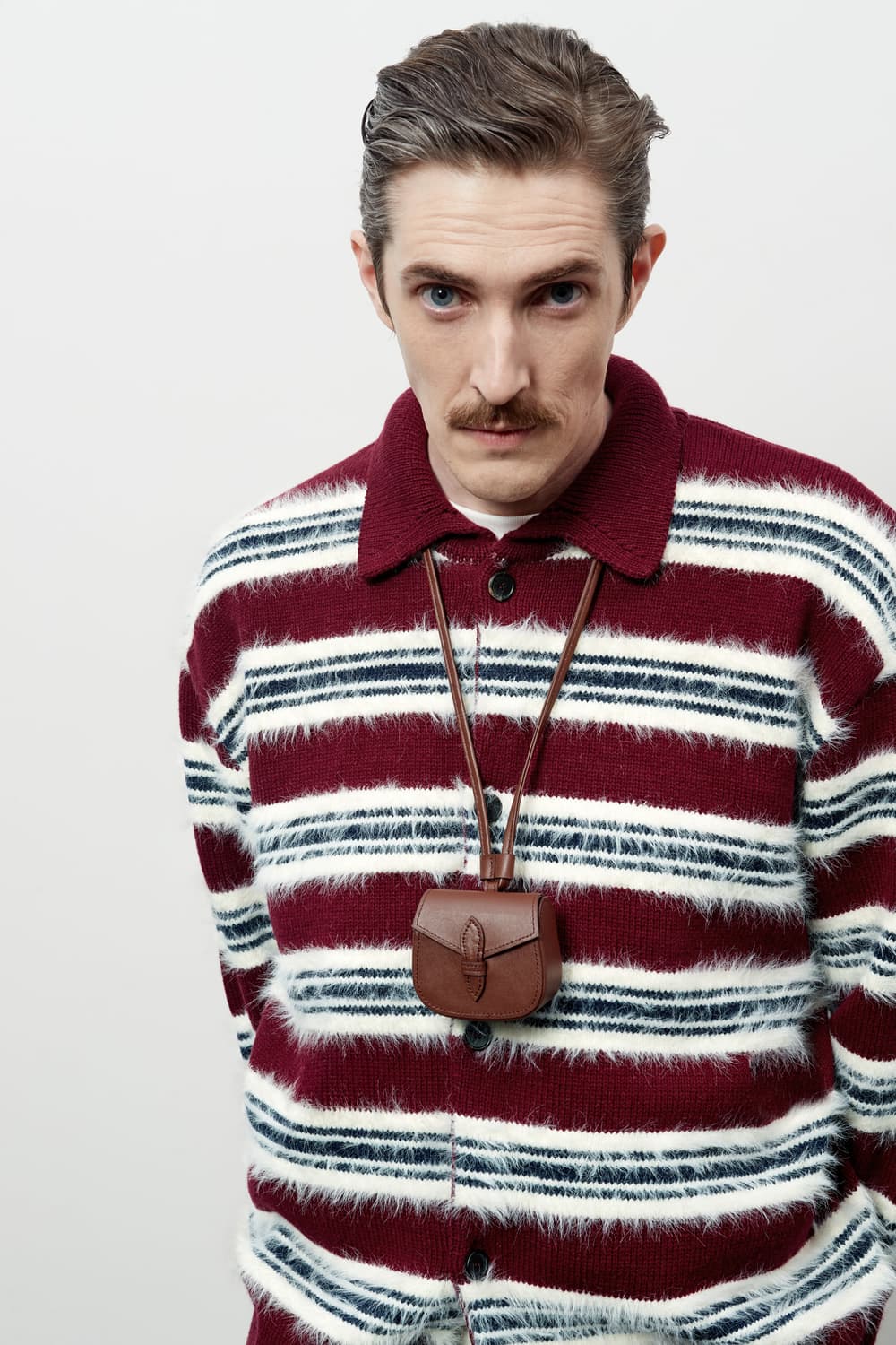 STU 플러피 스트라이프 가디건 버건디 M 상품이미지1