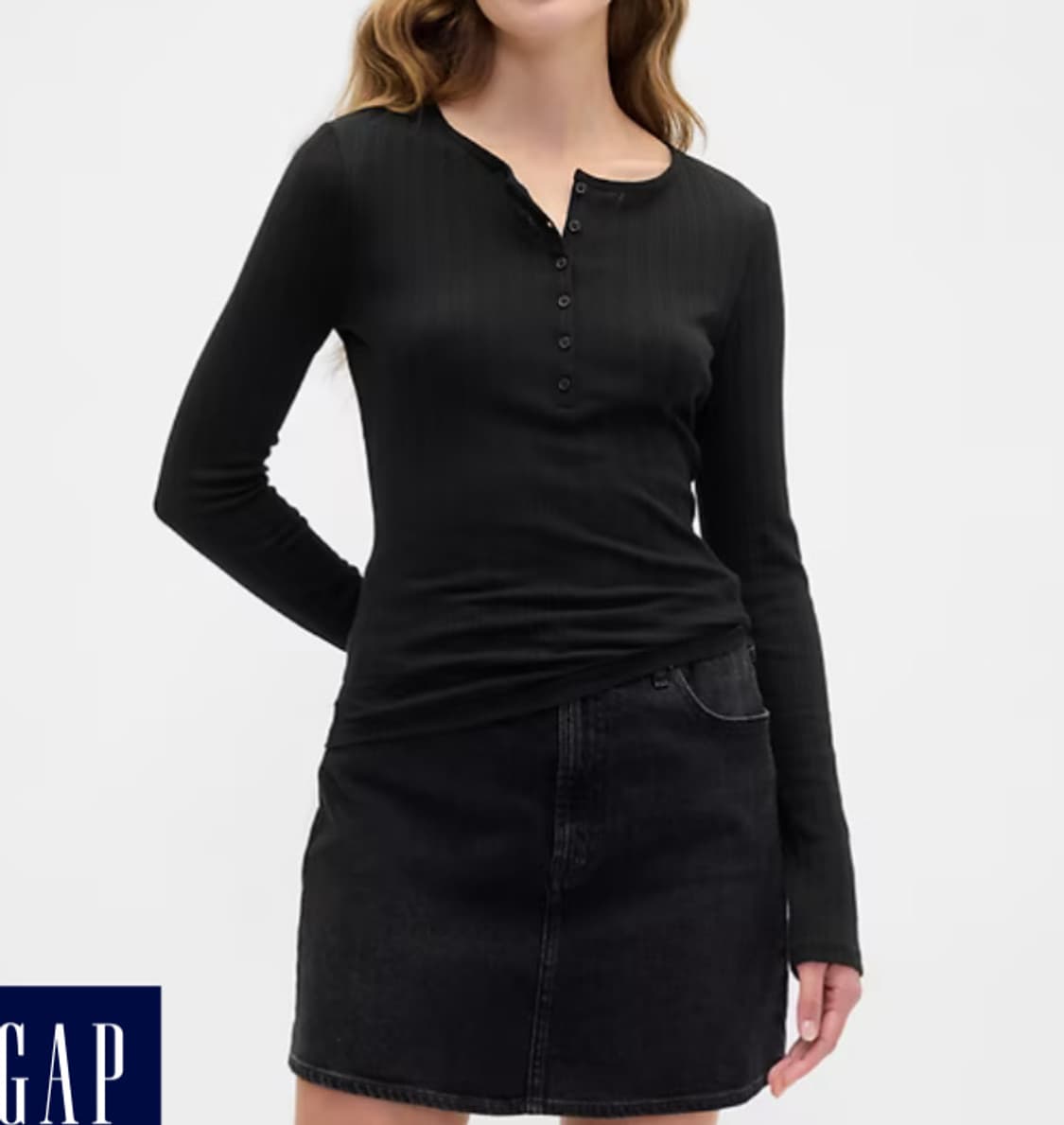 새상품) GAP 갭 블랙 패턴 헨리넥 기본 긴팔티셔츠 상품이미지1