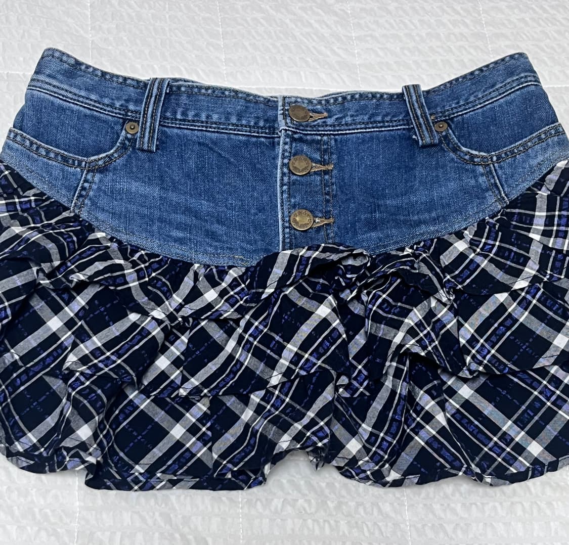 데님 체크 미니스커트 denim check mini skirt 상품이미지1