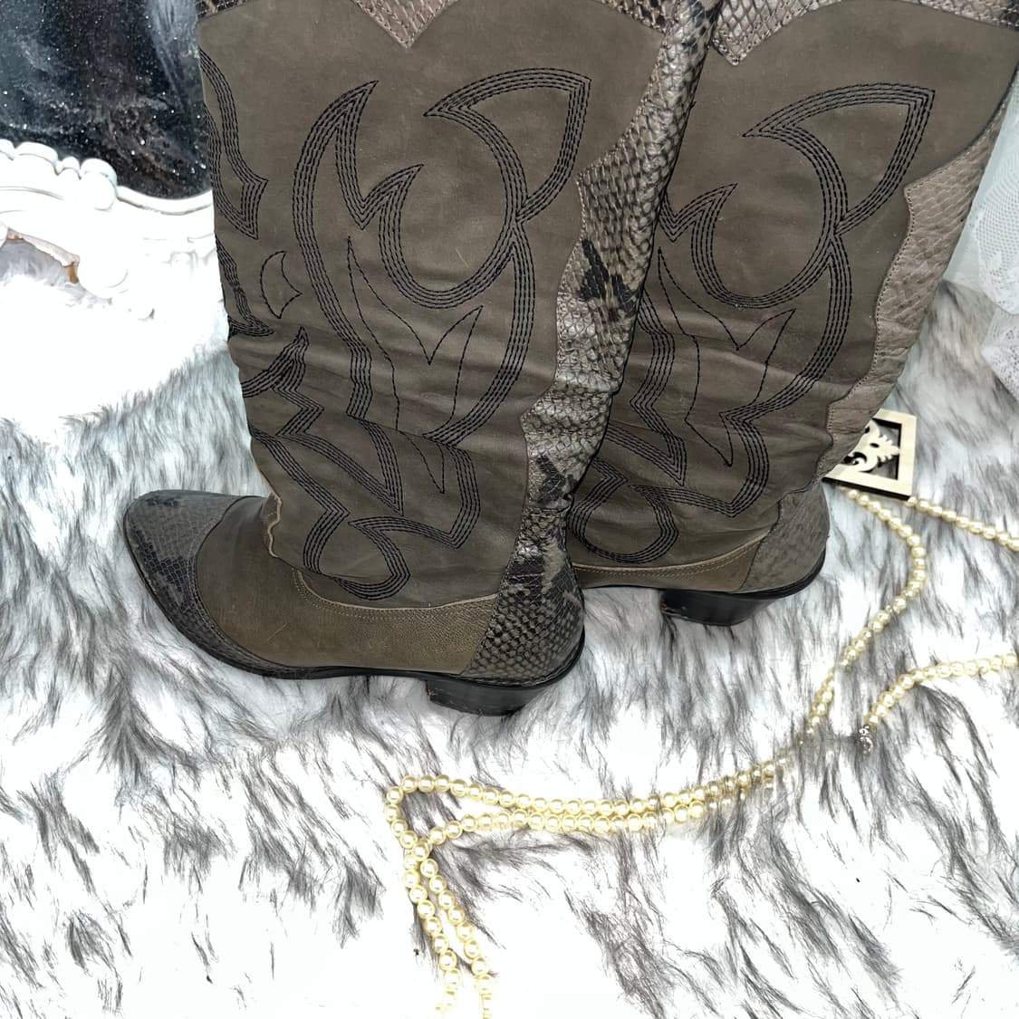 빈티지 카키 파에톤 웨스턴 부츠 상품이미지2