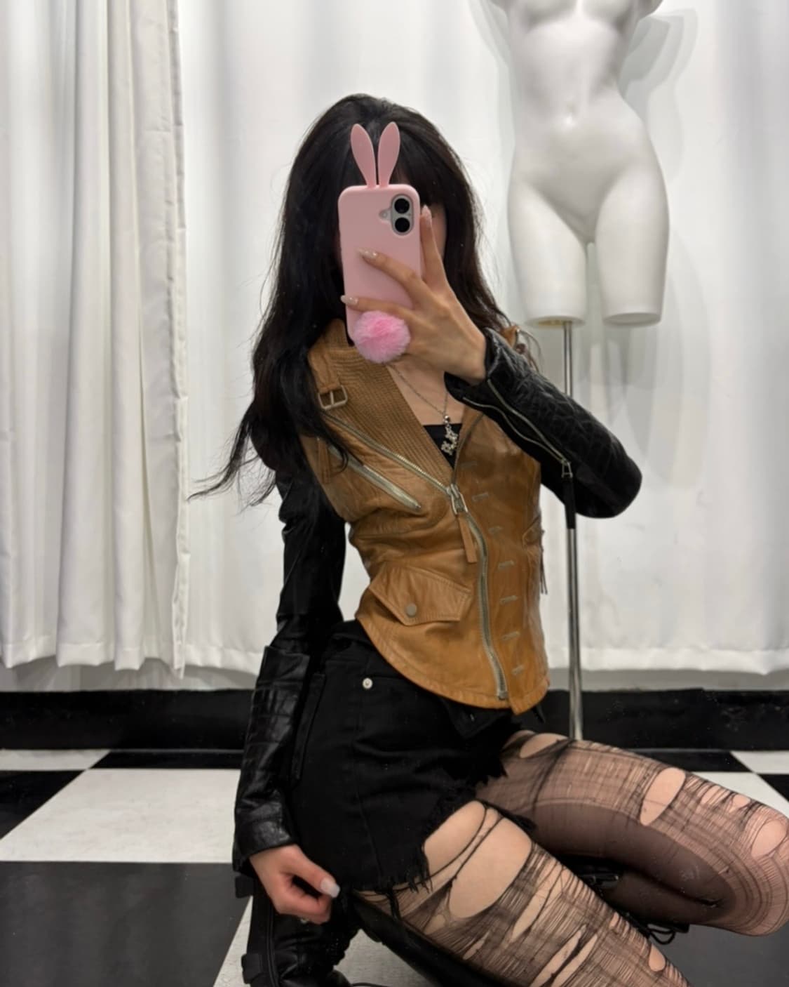 🎸블랙 & 브라운 레더 자켓 상품이미지3