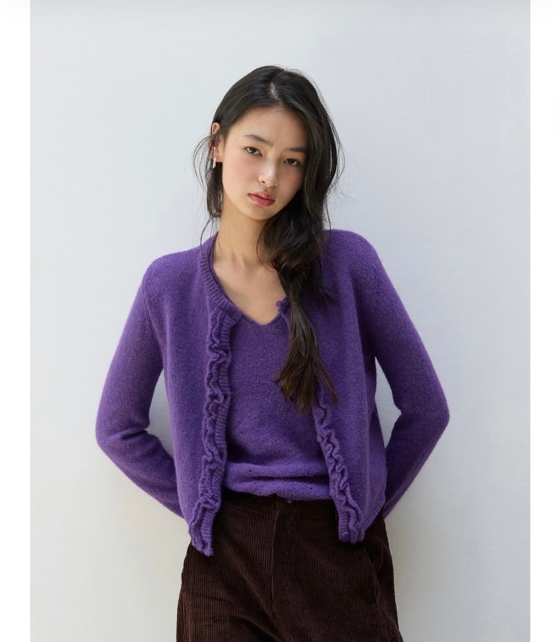 미치코런던 러플 울니트 가디건 퍼플 S 상품이미지1