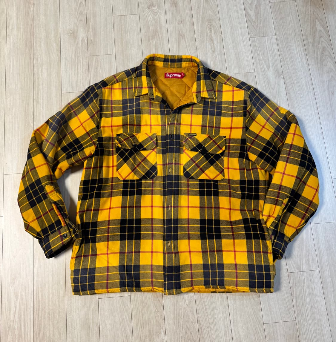 24FW 슈프림 퀼티드 플래드 옐로우 셔츠 L 상품이미지1