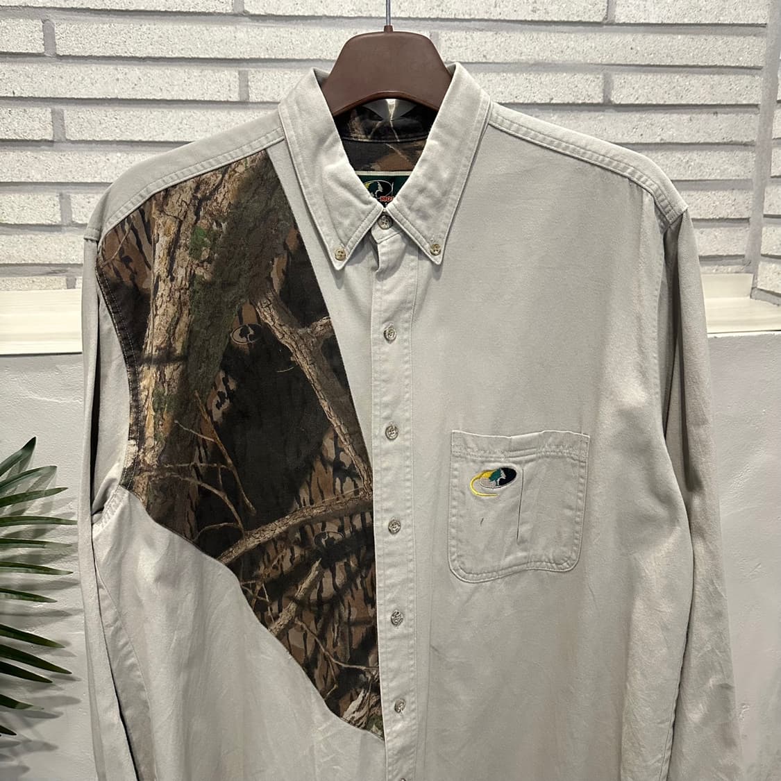 USA VINTAGE 워크셔츠 리얼트리 패턴 배색 원포켓 디테일 아이보리 상품이미지3