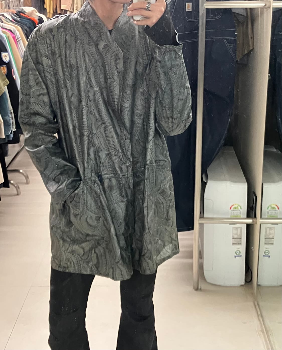 VTG 빈티지 패턴 하프 레더코트 상품이미지5