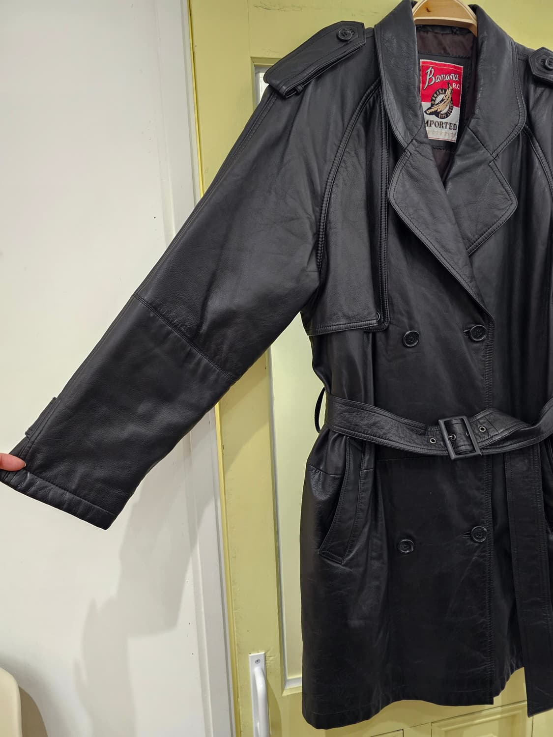 80's Banana Republic 벨티드 더블 트렌치 램스킨 미들자켓 상품이미지6