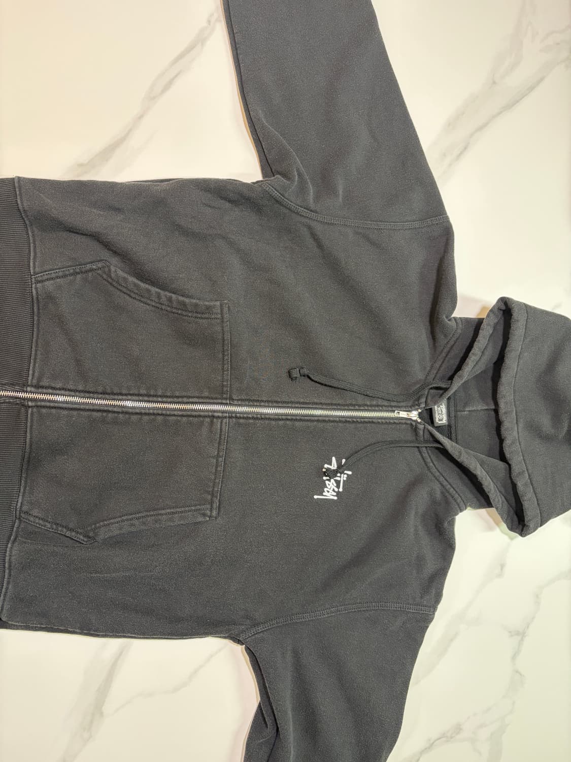 스투시 베이직 후드 집업 블랙 M 상품이미지5