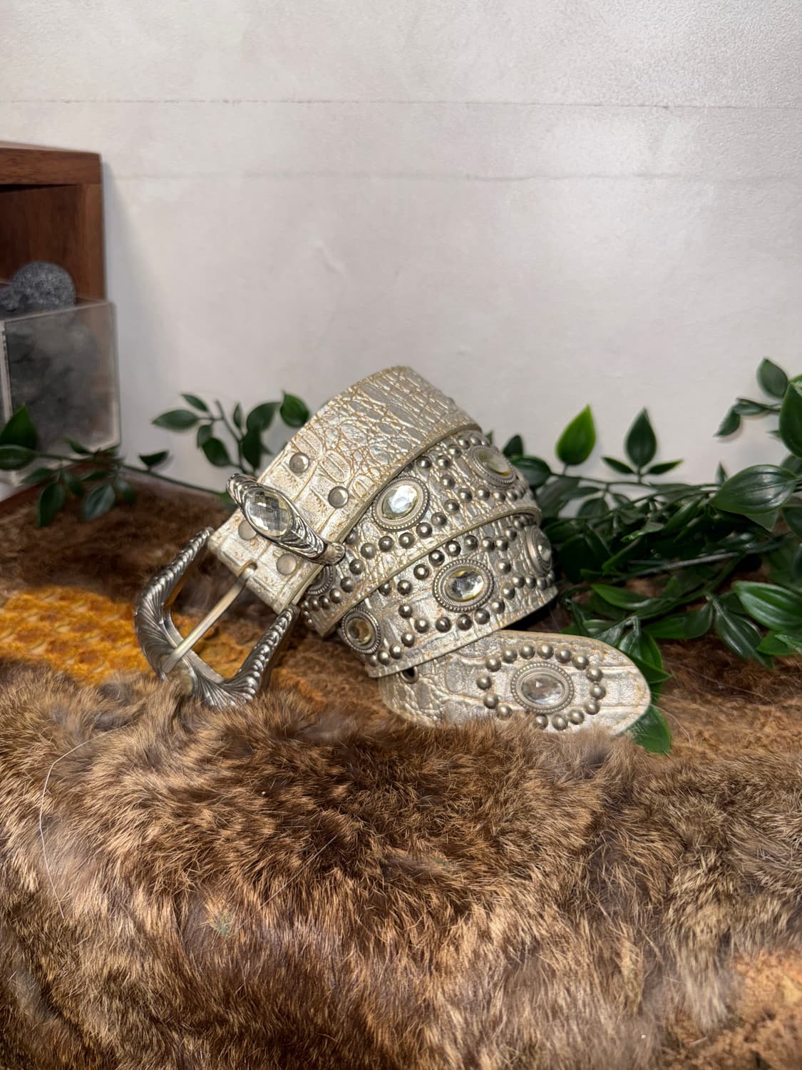 Silver python cubic stud buckle belt 상품이미지3