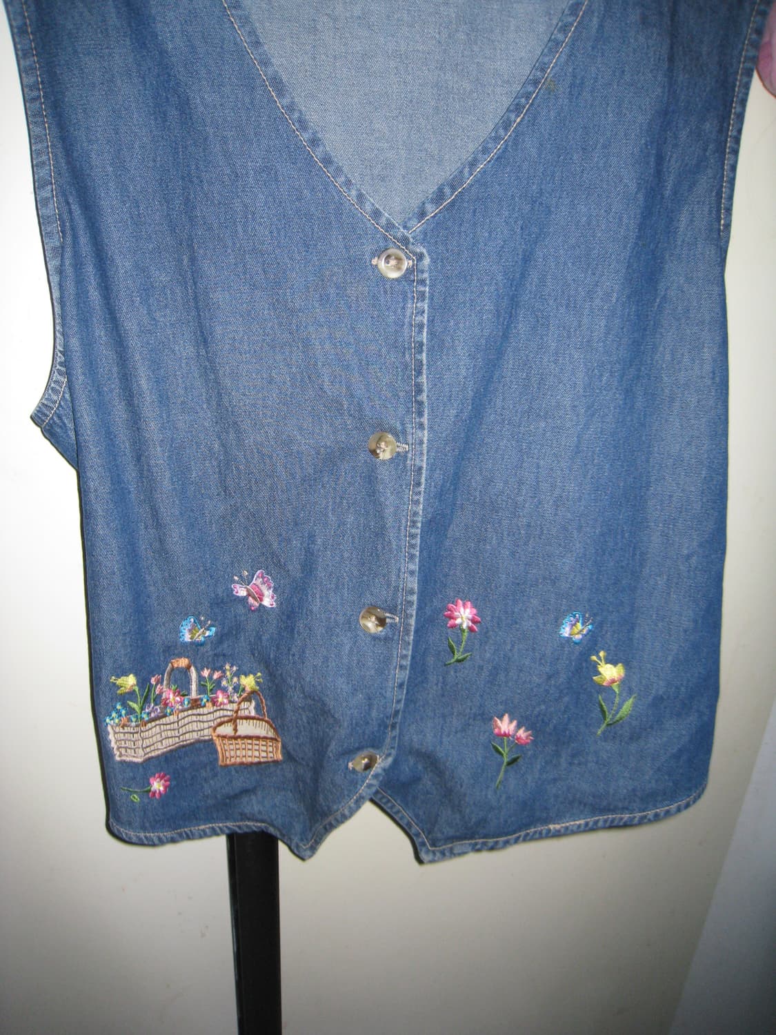 모리걸 플라워 자수 청베스트 상품이미지2