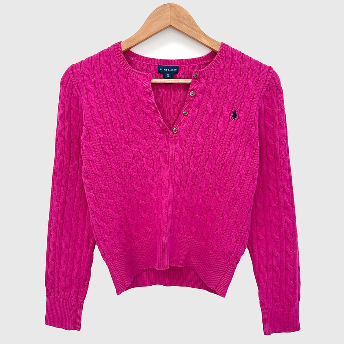 폴로 랄프로렌 여성 헨리넥 케이블 니트 꽈배기 스웨터 핑크 상품이미지1
