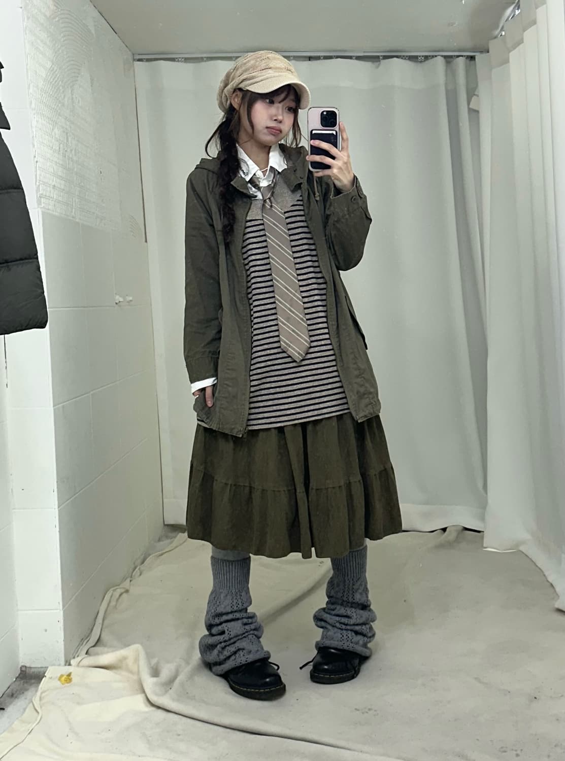 데닝리 카키 하구미 패딩 야상 코디세트 상품이미지2