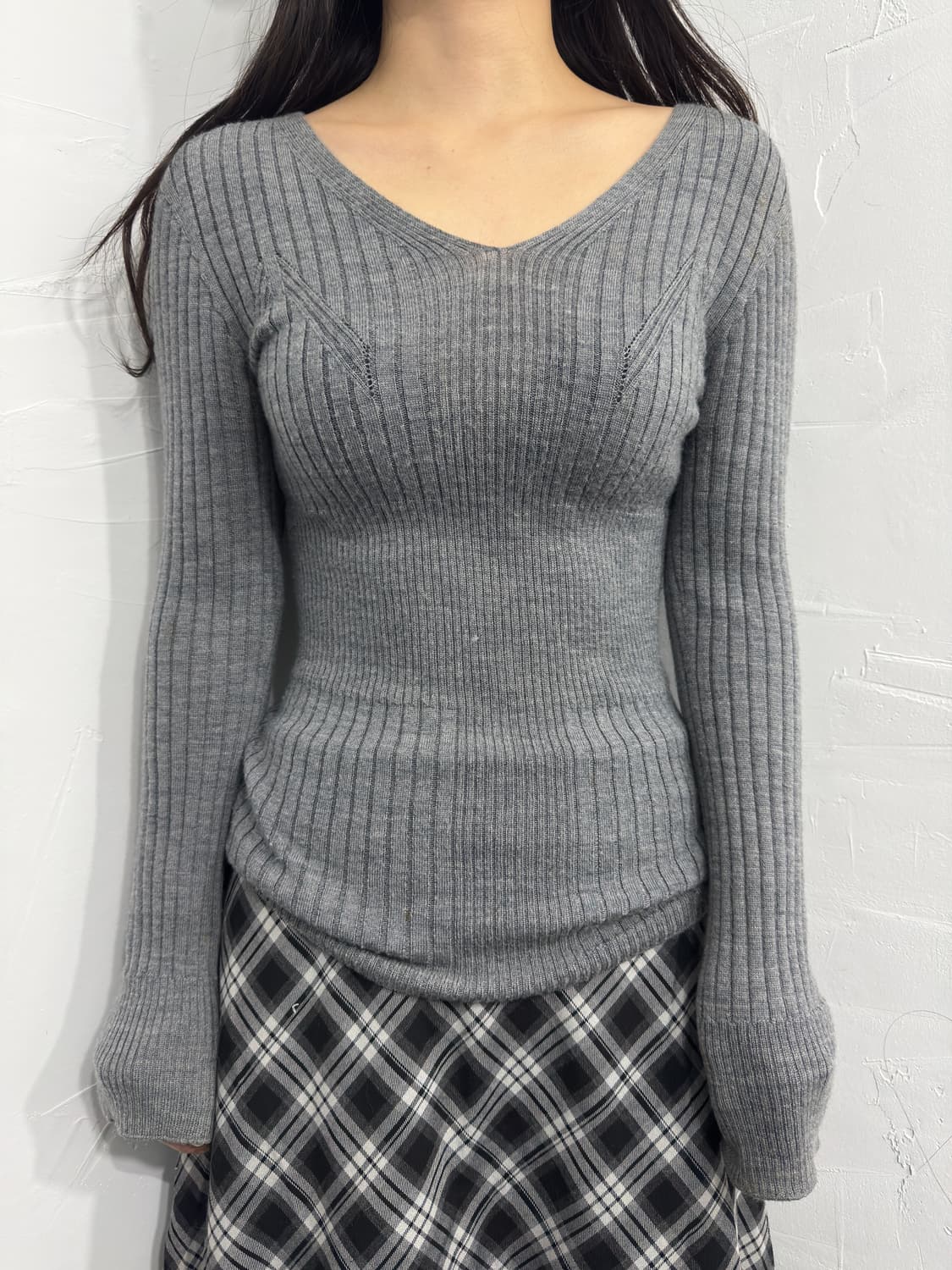 comme ca gray slim knit top 상품이미지1