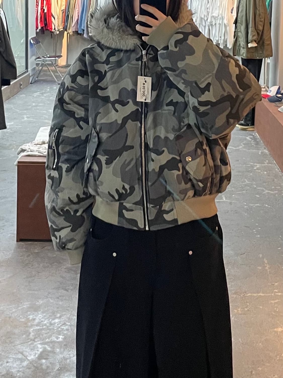 빈티지 카모 퍼 후드패딩 자켓 H1572 상품이미지1