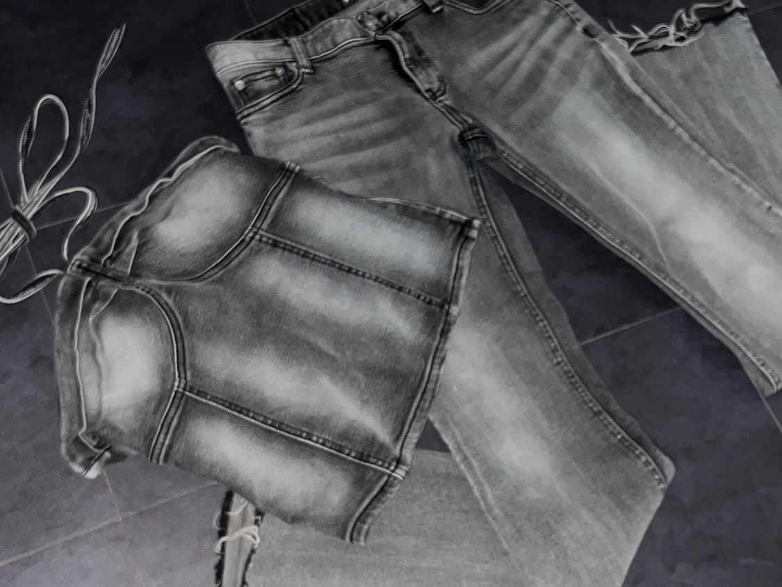 그레이 데님 로우라이즈드 부츠컷+탑 셋업 상품이미지2