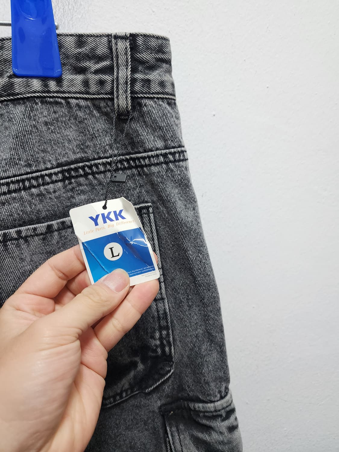 (새상품) Y2K 워시드 YKK지퍼 와이드 카고 흑청바지  상품이미지5