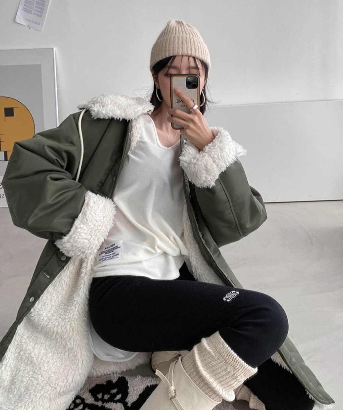 바흐 양털 퍼 패딩롱점퍼 상품이미지4