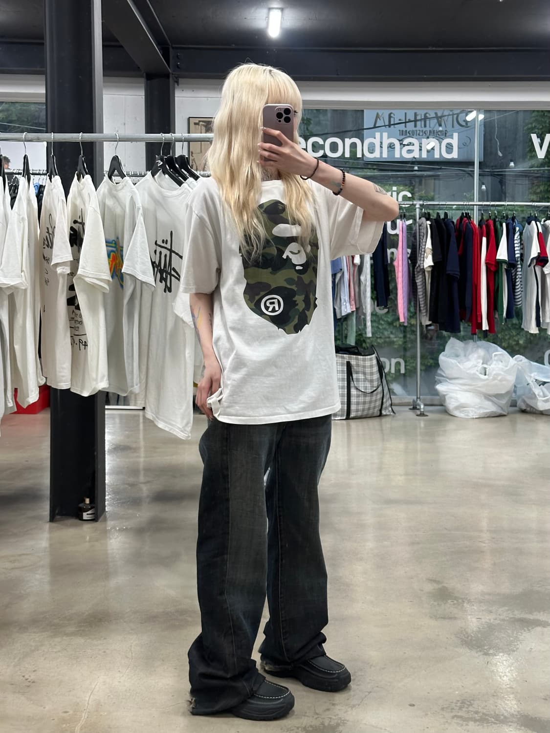 베이프 빅사루 헤드 카모 베이지 반팔 티셔츠 상품이미지2