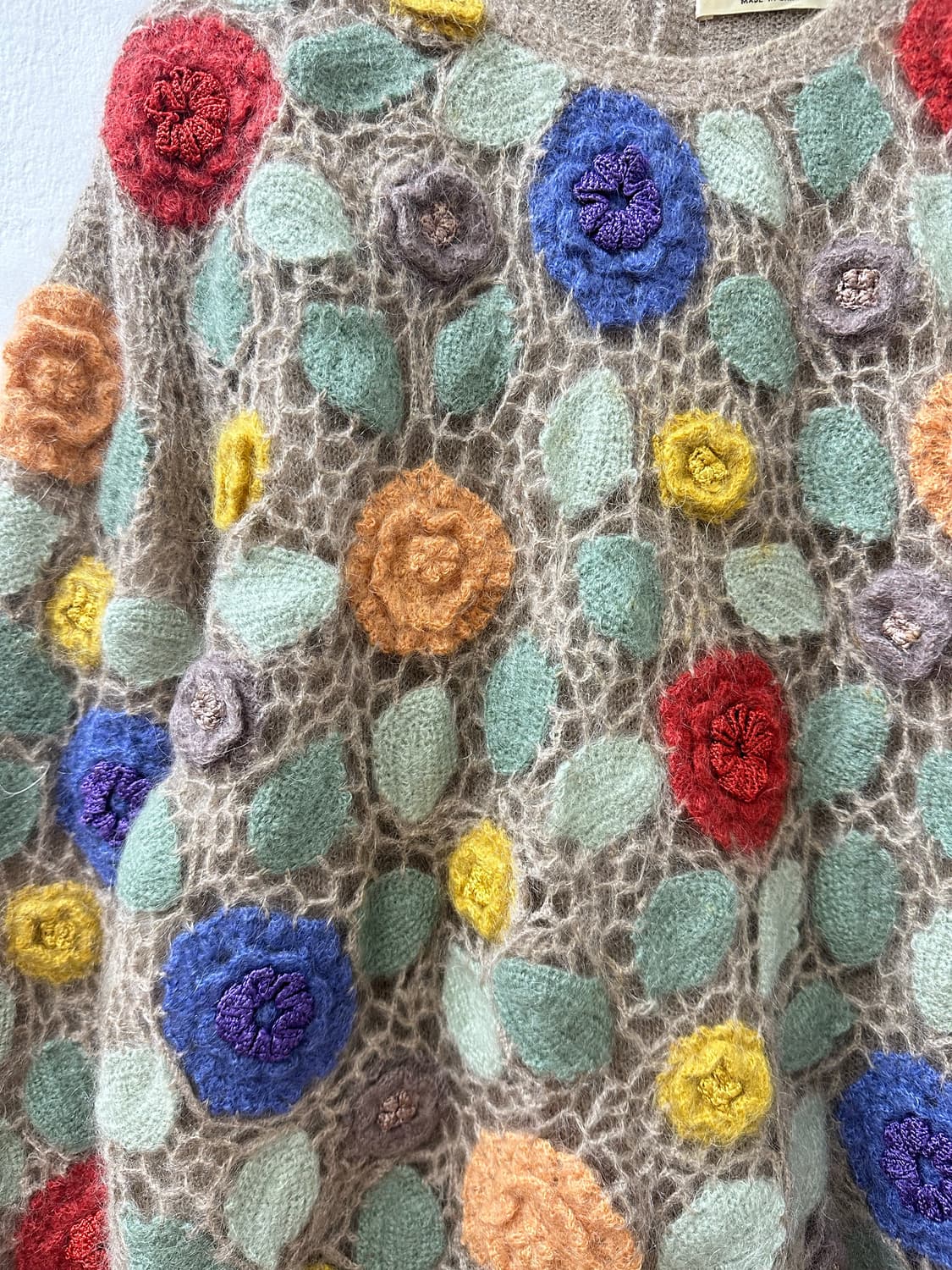 일본빈티지 울 모헤어 크로셰 멀티 컬러 플라워 자수 스웨터 니트  상품이미지3