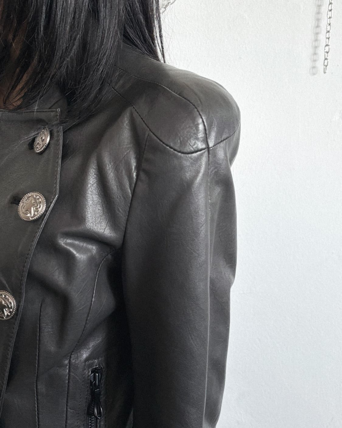 TIME 나폴레옹 실버버튼 크롭컷 램스킨 자켓 상품이미지5