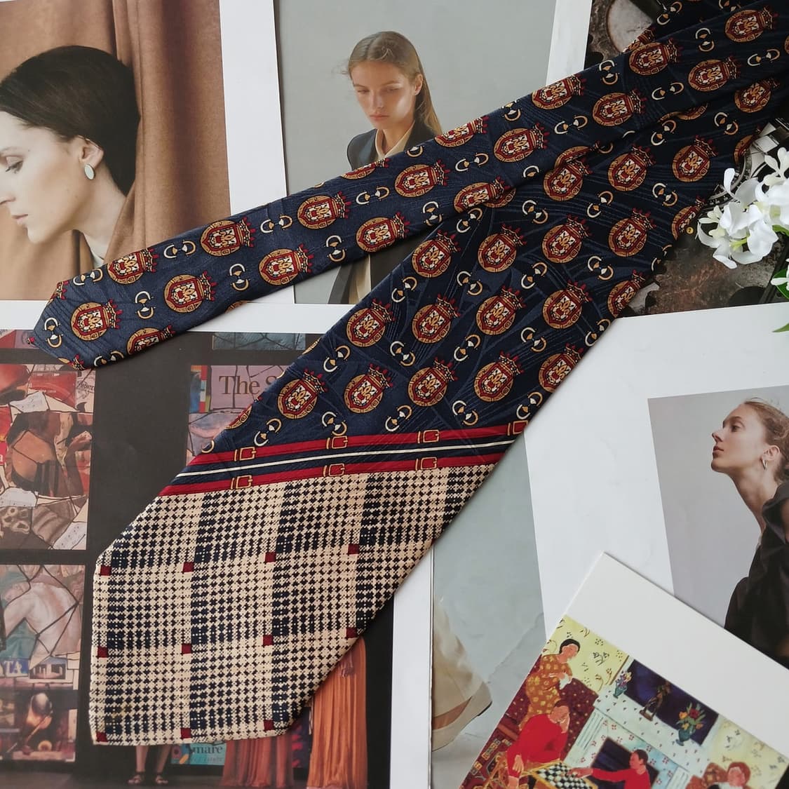 니나리치 실크 네이비 믹스 패턴 넥타이 10.1cm B등급 A19729 상품이미지4