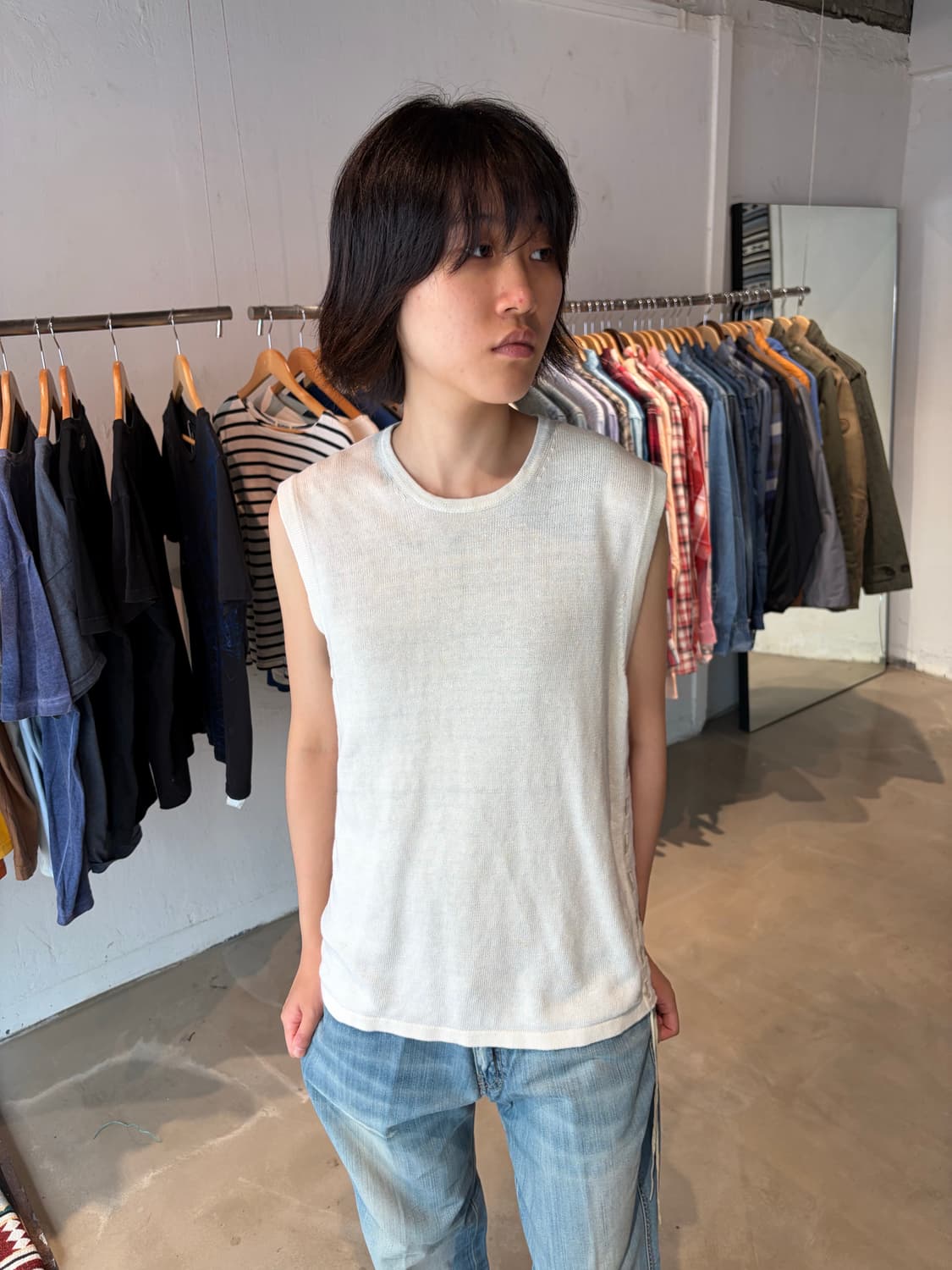 Armani Exchange 레이스업 린넨 슬리브리스 M 상품이미지3