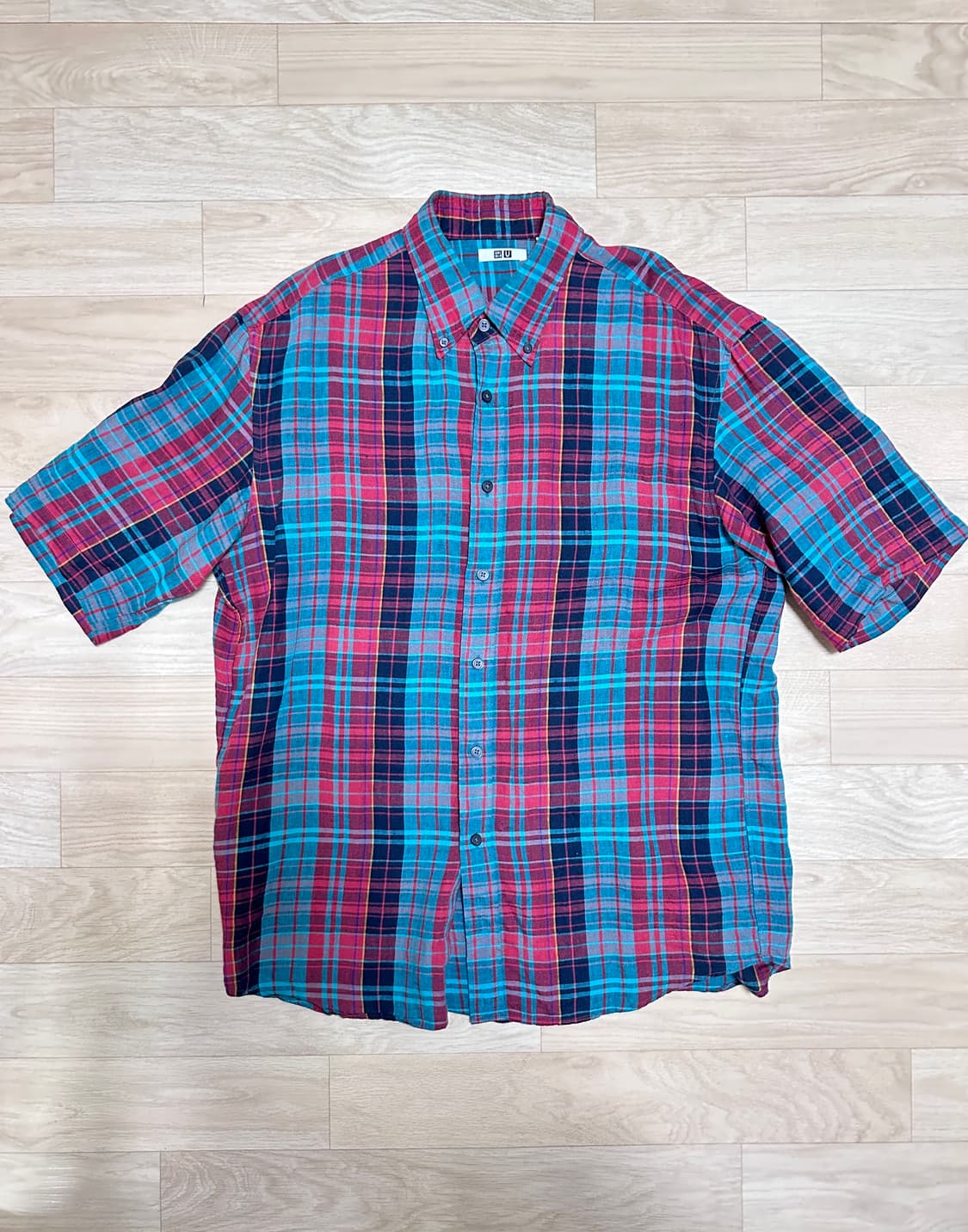 [XL]유니클로 U 린넨 반팔 체크 셔츠 상품이미지2