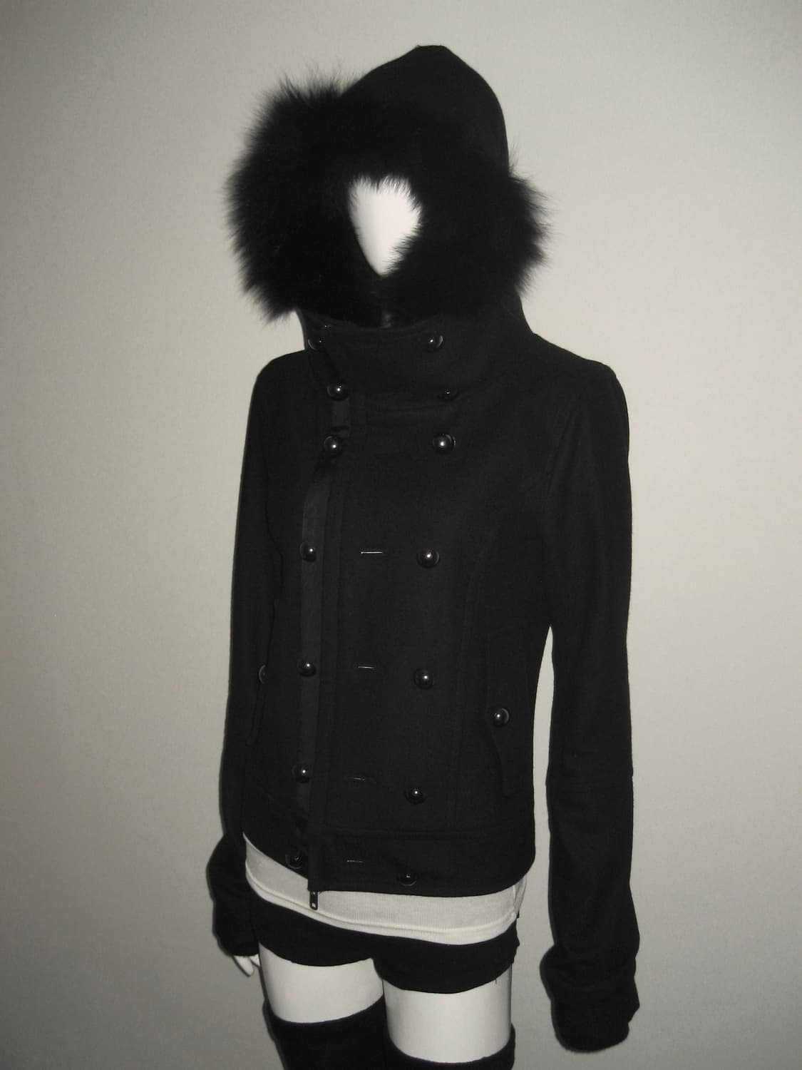 퍼 투버튼 하이넥 후드 집업 울 자켓 아카이브 상품이미지8