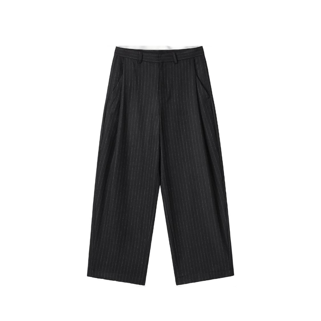 (1회착 택포가격) 런디 리파인드 울 스트라이프 슬랙스 블랙 L 상품이미지1