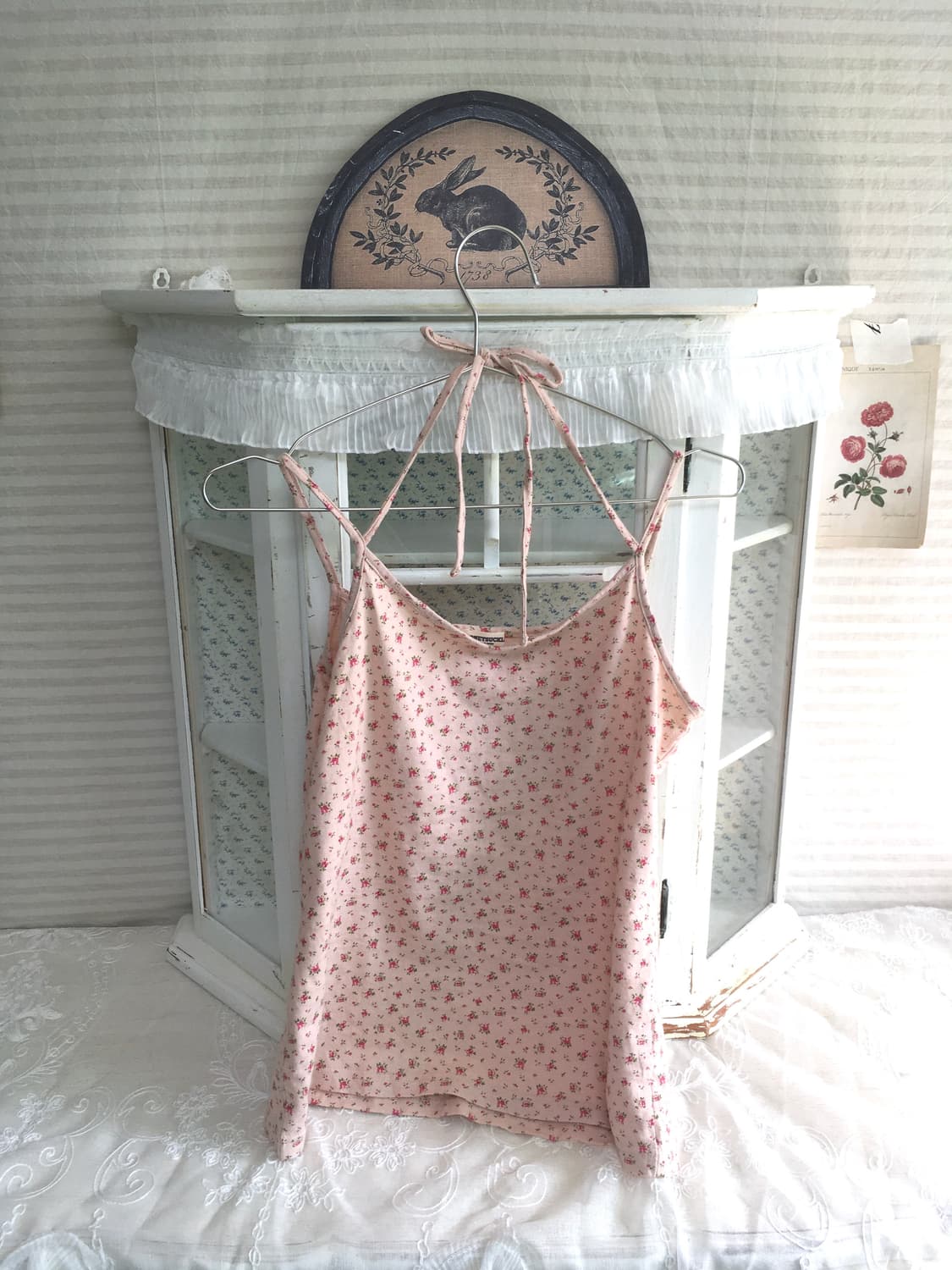 jpn vintage pink flower halter sleeveles 상품이미지4