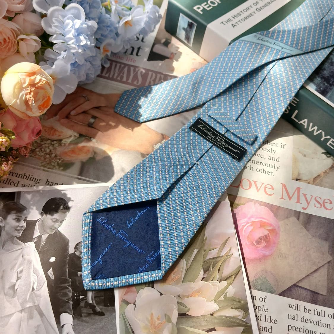 살바토레 페라가모 실크 블루 패턴 넥타이 8cm S~A+등급 E899 상품이미지4