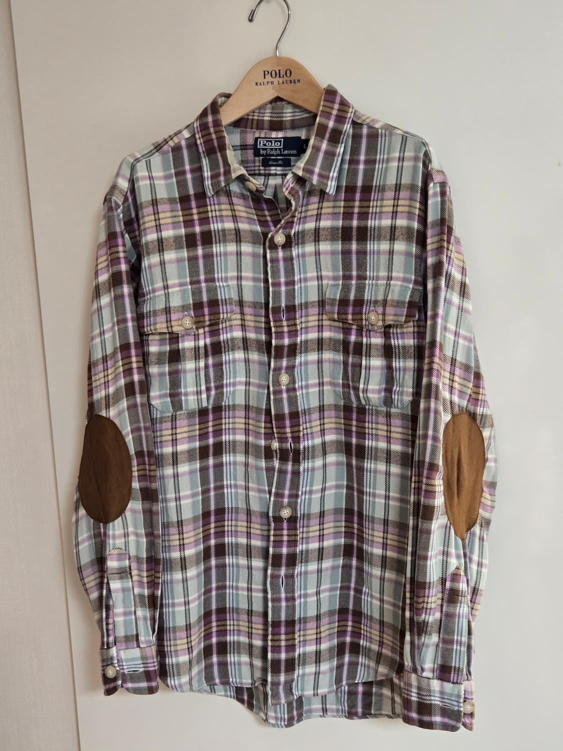 폴로 랄프로렌 엘보 패치 체크 플란넬 셔츠 클래식핏 L 상품이미지1