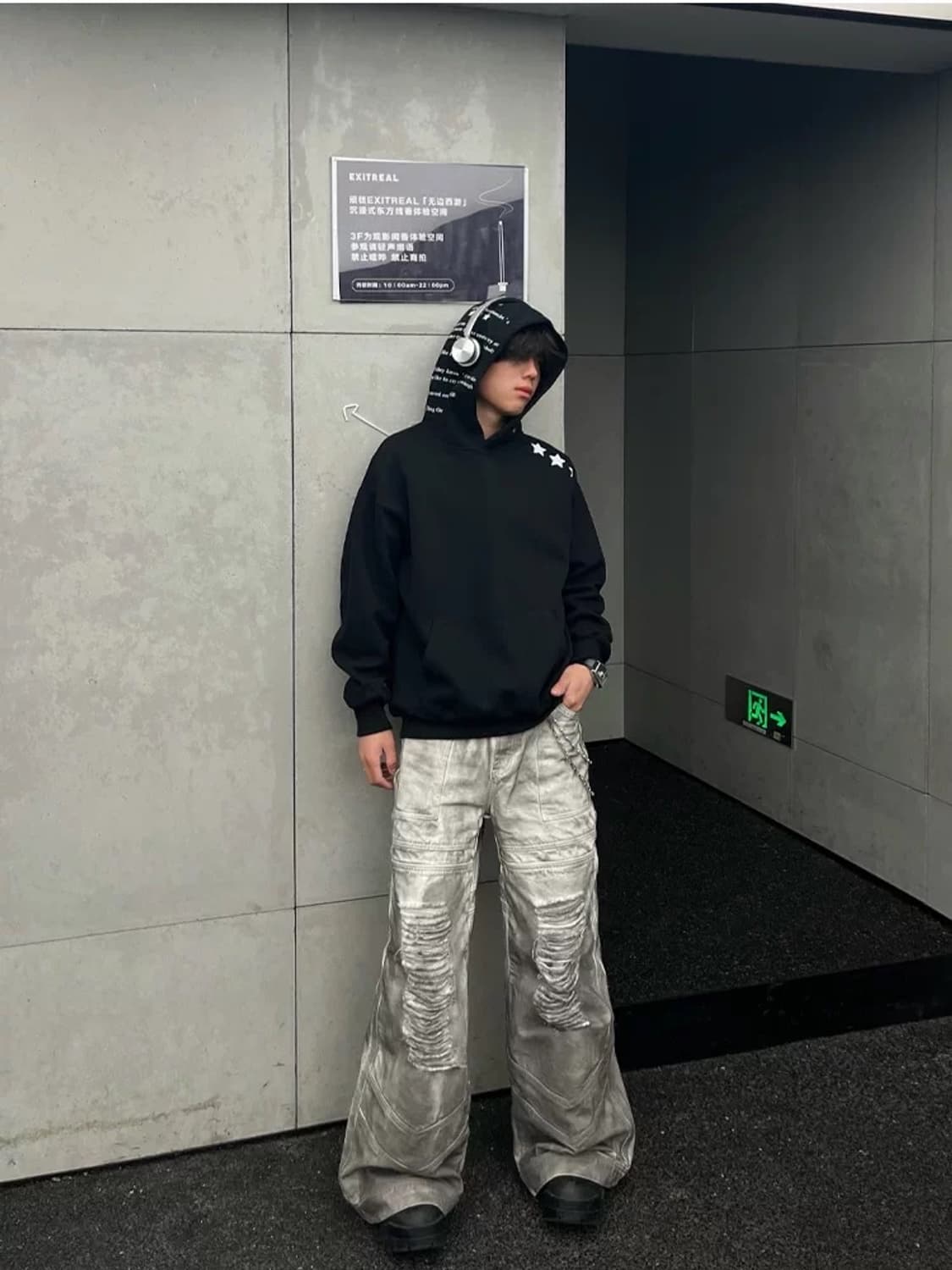 스타 포인트 레터링 후드 오버핏 후드티 상품이미지4