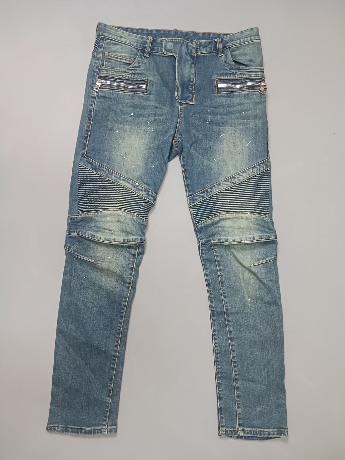 [34] 발망 화이트페인팅 바이커진 청바지 상품이미지1