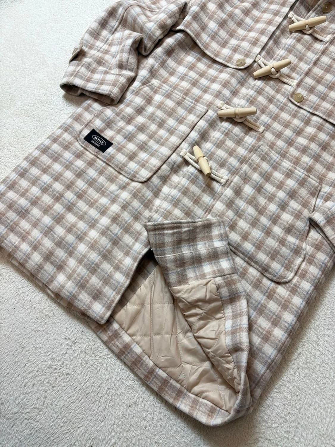 OiOi 오버핏 체크 더플 후디 코트 PN6832 상품이미지7