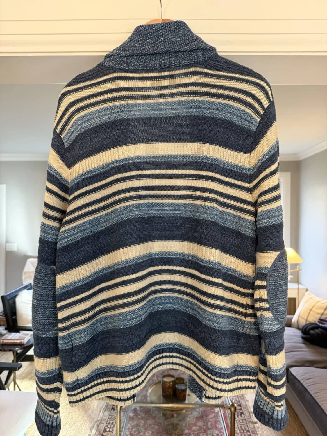 M 더블알엘 인디고 스트라이프 코튼 숄카라 가디건 상품이미지2