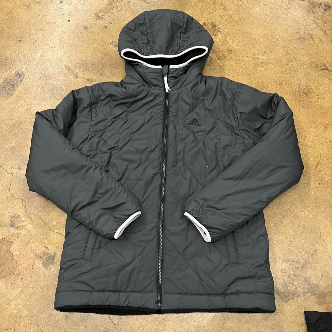 [정품/L] 아디다스 후드 양면 패딩 점퍼 블랙 카키 b19 상품이미지2