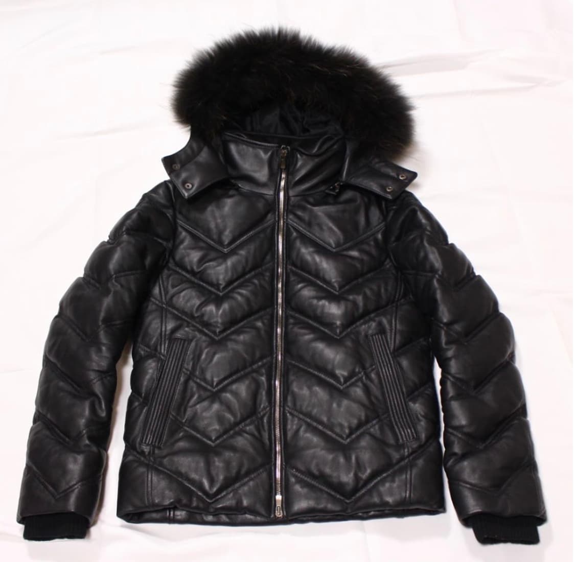 후드 레더 다운 자켓 상품이미지1