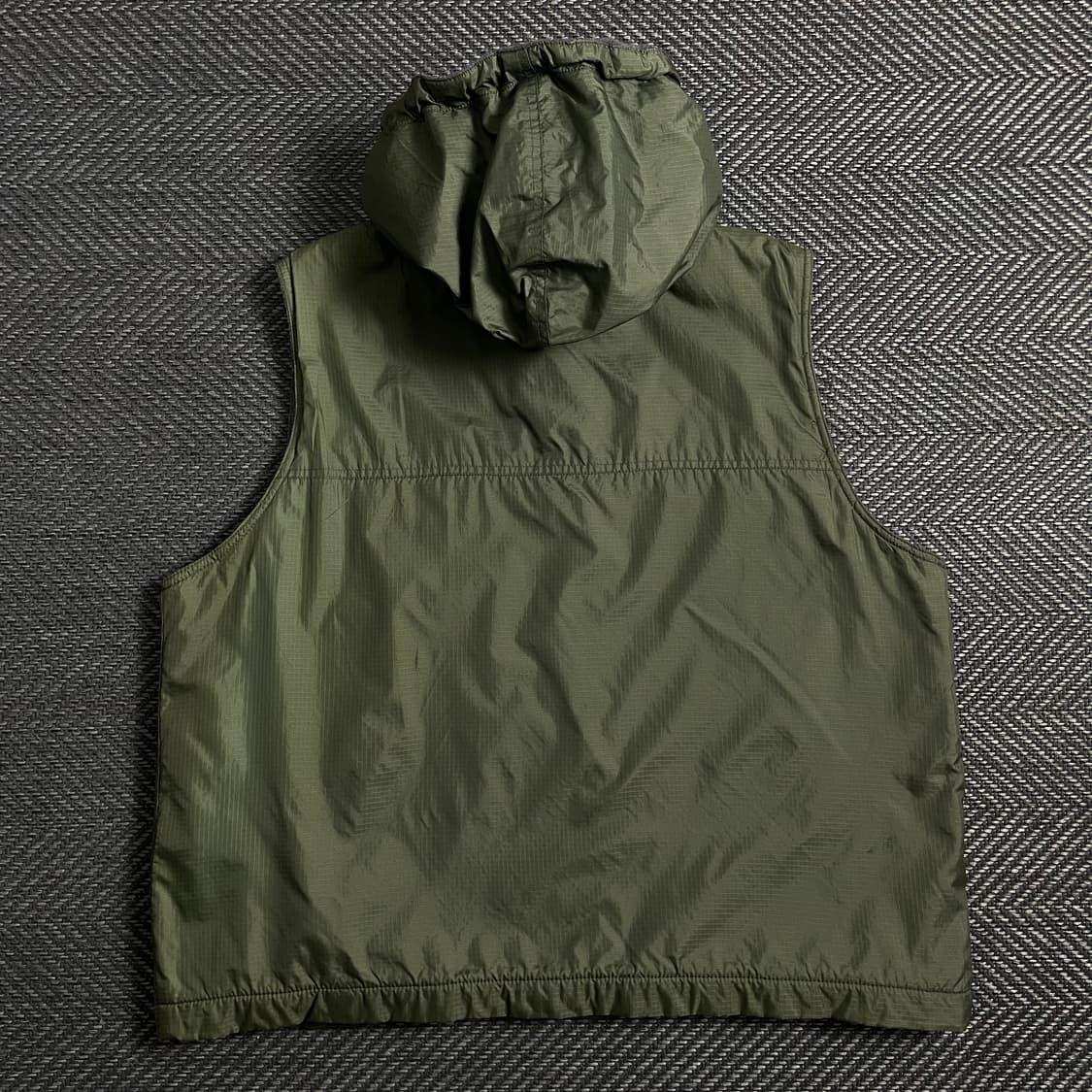 빈티지 립스탑 나일론 기모 후드 베스트 카키o 5034 상품이미지5