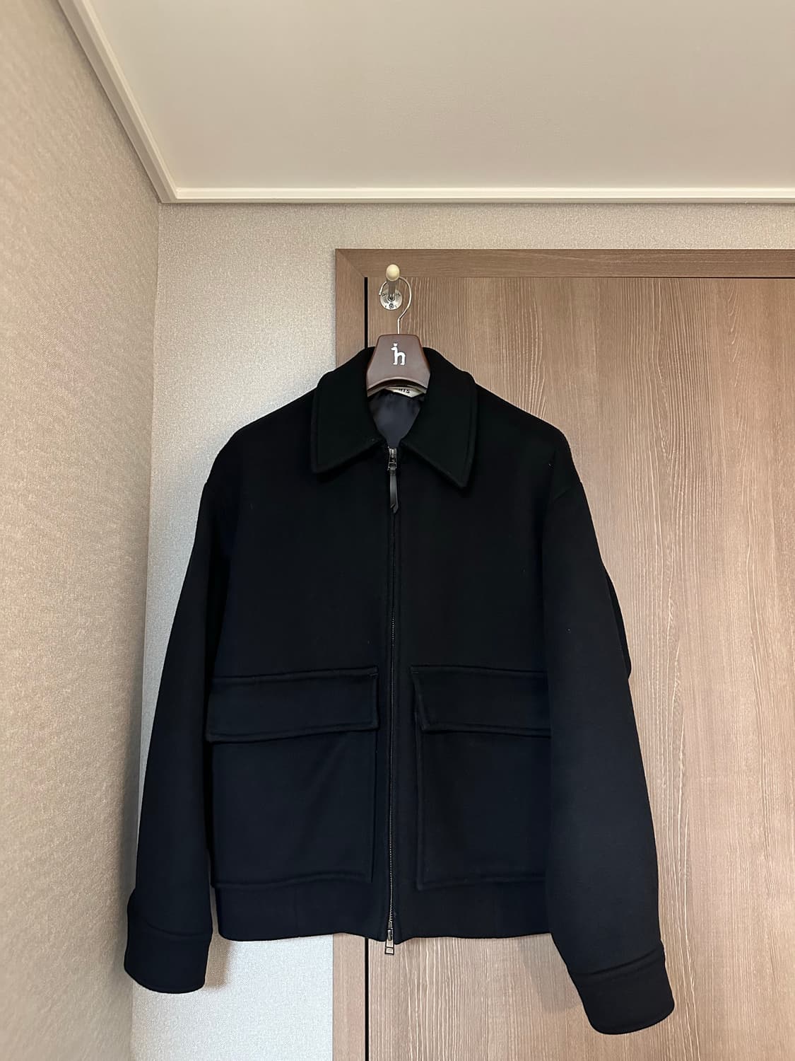 his 헤지스 캐시미어 카라 블루종 블랙 m사이즈 상품이미지1