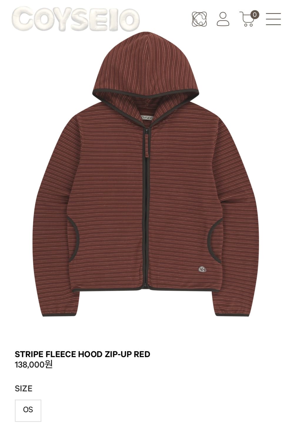 코이세이오 STRIPE FLEECE HOOD ZIP-UP RED 상품이미지1