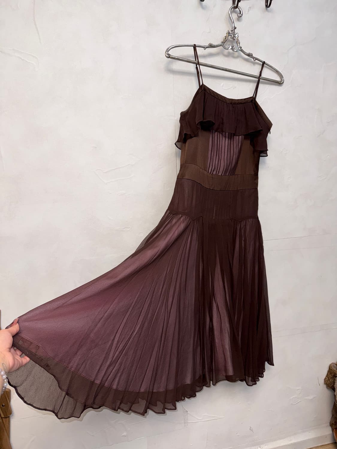 Pink brown silk pleats sheer ops 상품이미지5